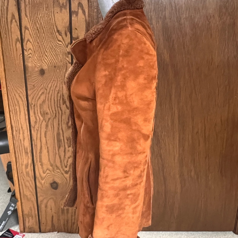 Women’s Brown Tan Suede Shearling Jacket XS/S Real Sheepskin Sherpa Fur Warm - Picture 3 of 16